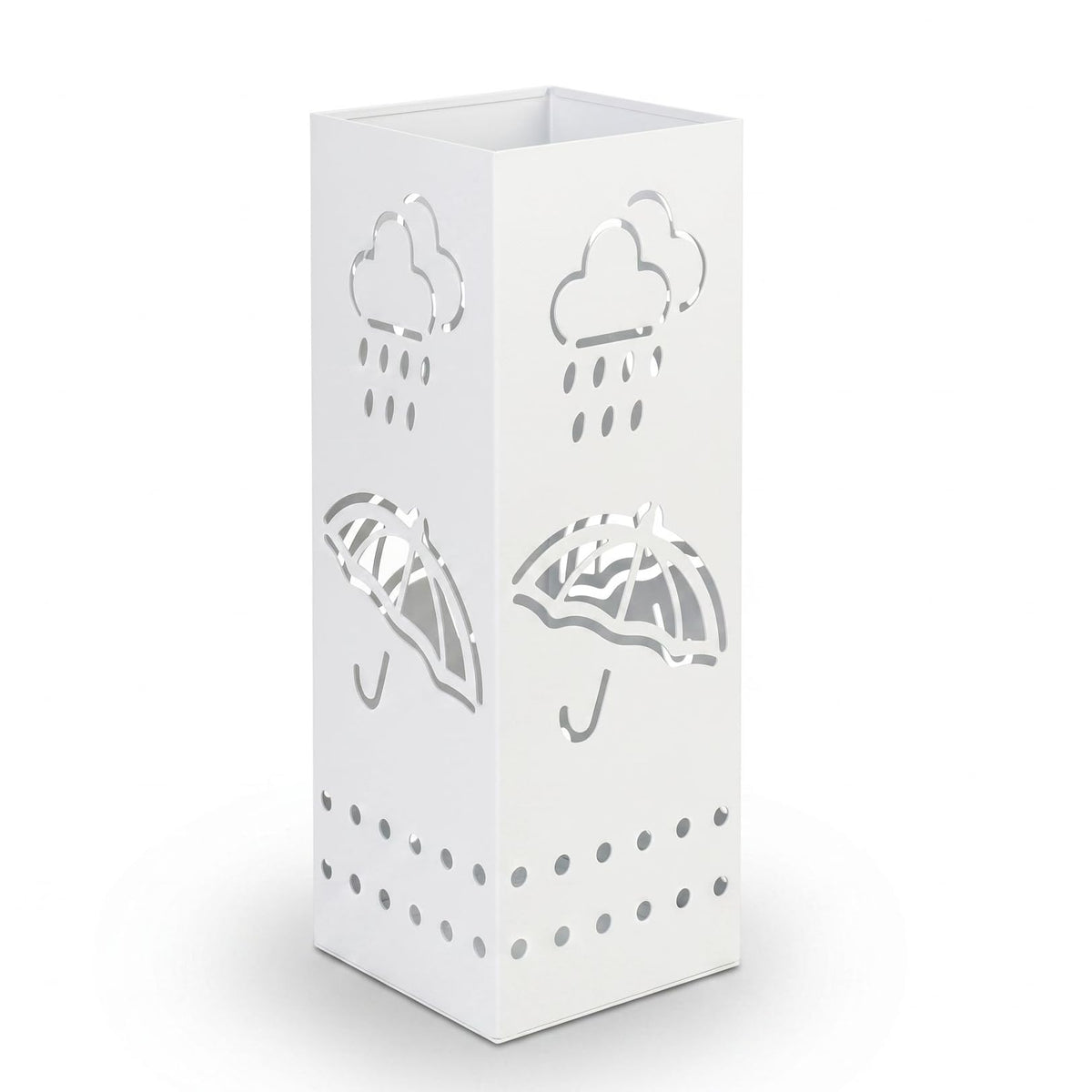 White Square Metal Umbrella Holder, 6 x 6 x 17 Inch, Cut-Out Design