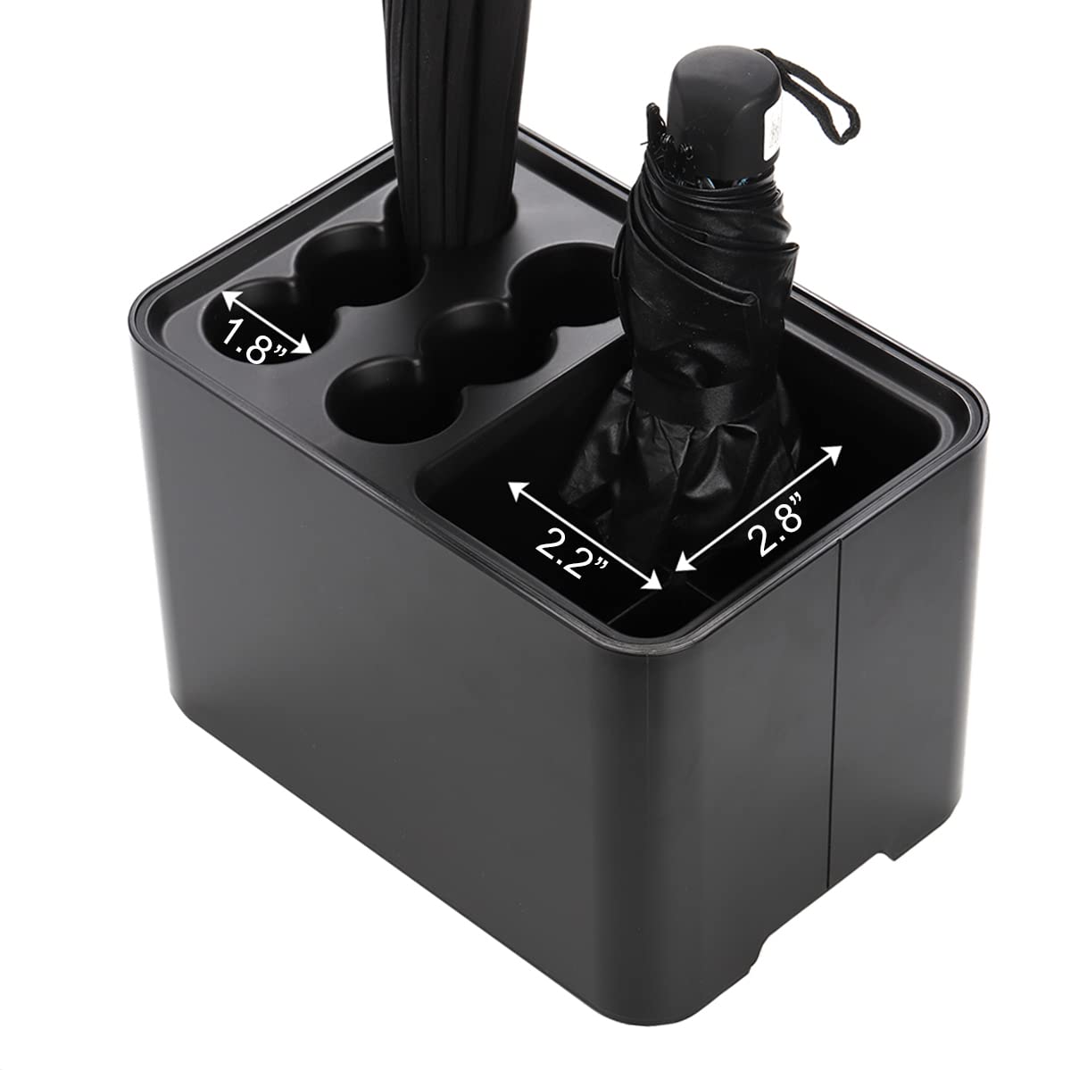 Black Umbrella Stand with 10 Slots and Removable Drip Tray, Compact Plastic