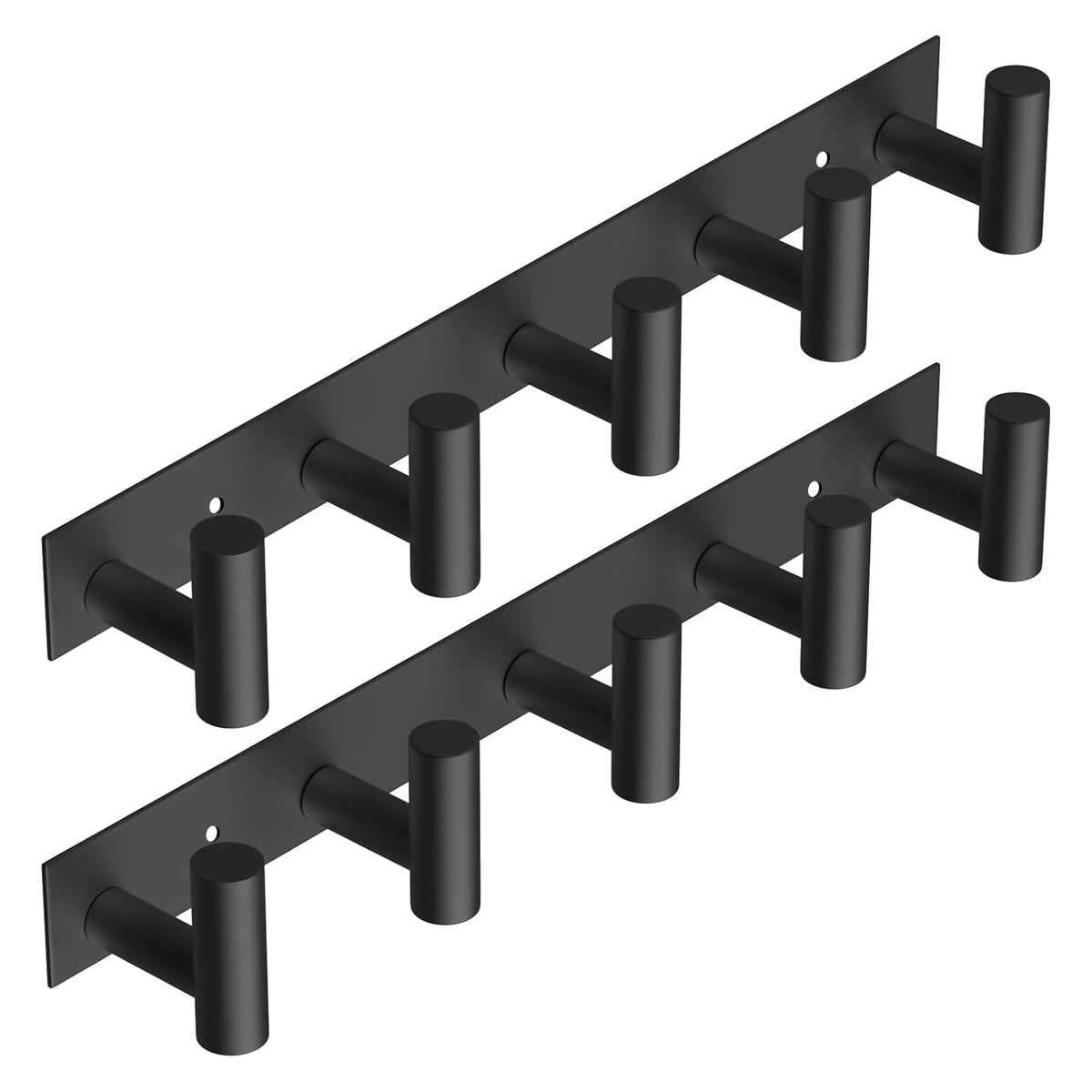 Black Wall Hook Rack, 5 Hooks, 2 Pack, Stainless Steel Coat Hanger