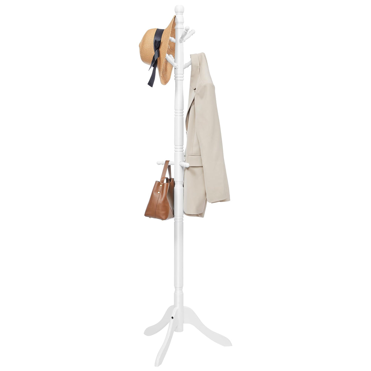 Solid Wood Coat Tree with 9 Hooks, Cloud White, 70.5 Inch Tall