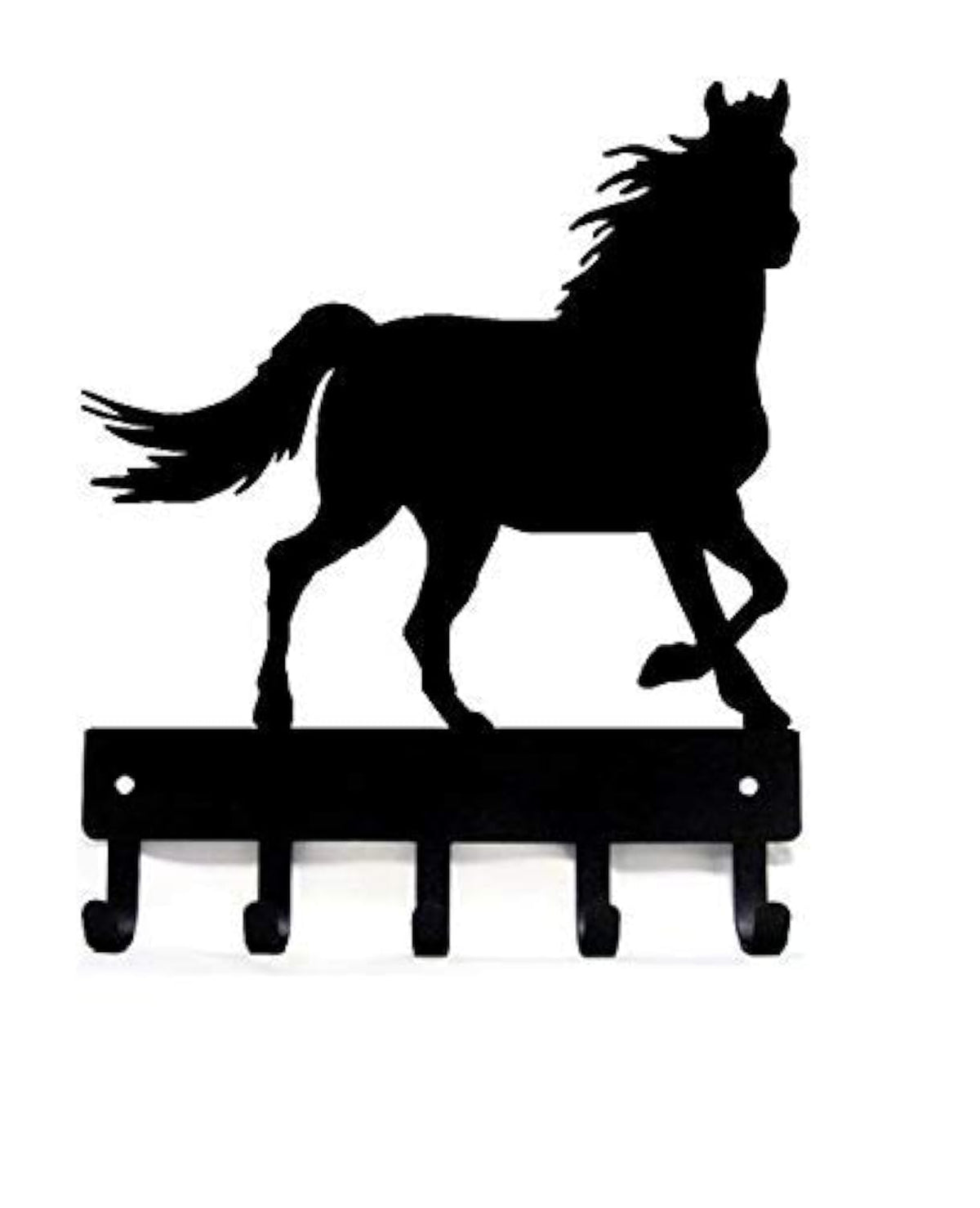 Horse Design Wall Key Rack, 5 Hooks, 9 x 10 Inch Black Steel
