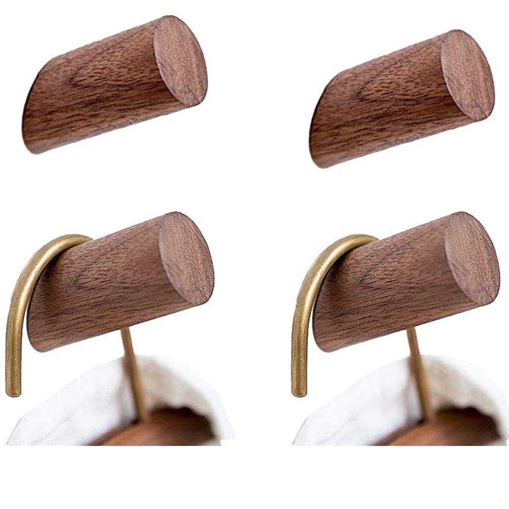 Walnut Wood Wall Pegs, 4 Pack, Single Coat and Towel Hooks