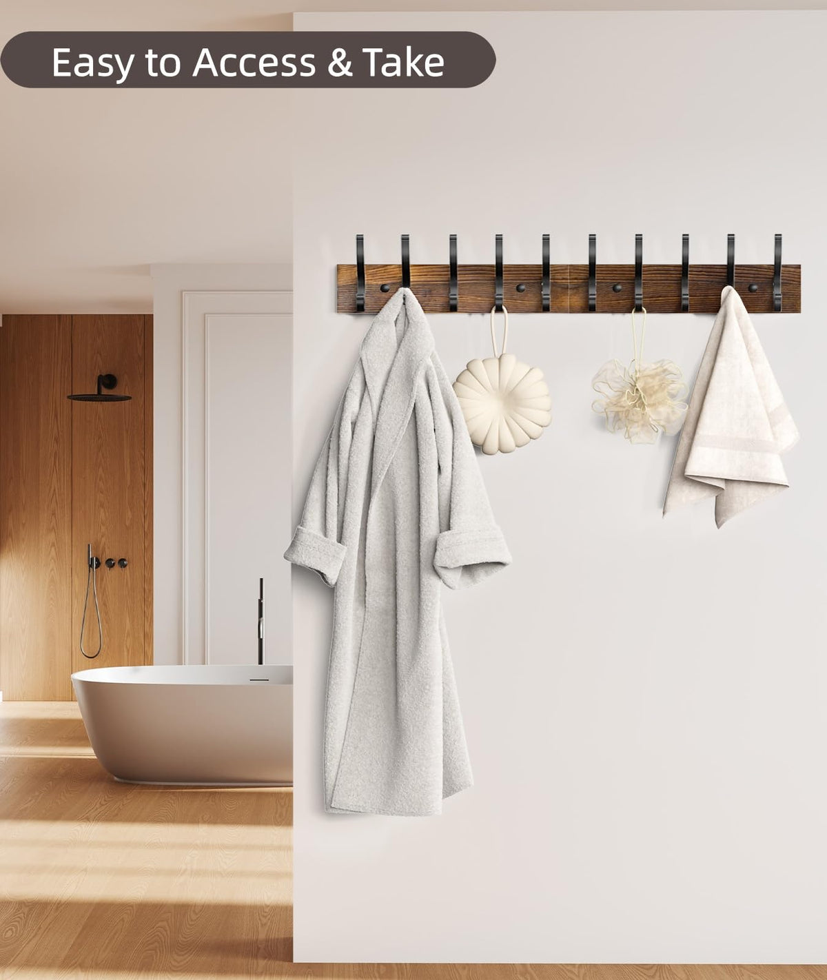 Wooden Wall Coat Rack, 2 Pack, 16.1 Inch, 10 Double Hooks, Brown