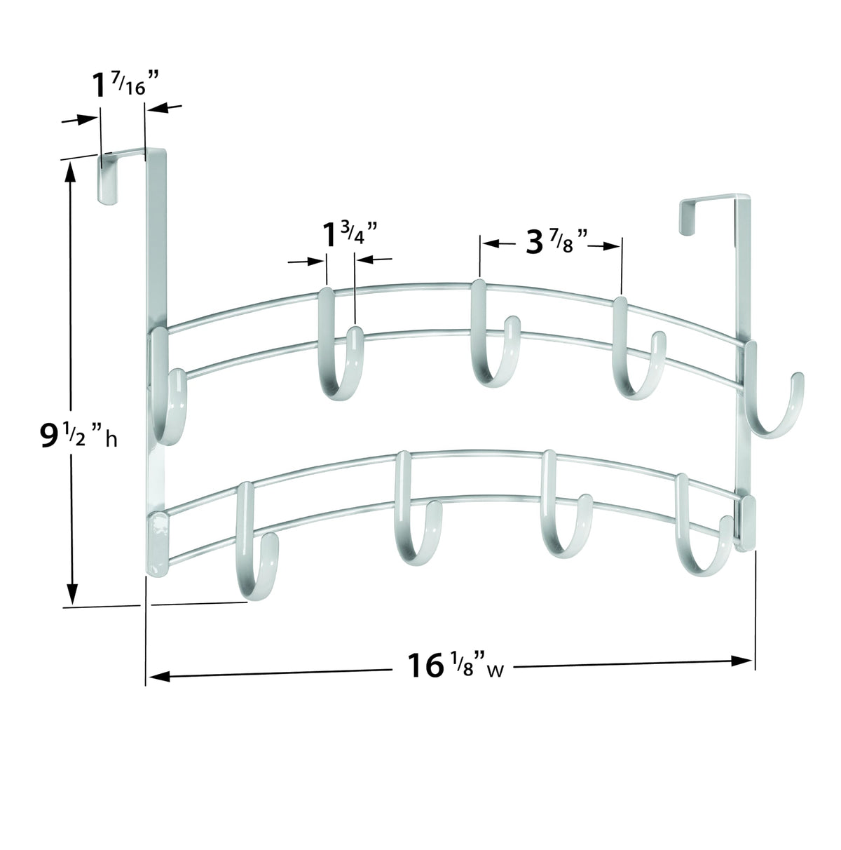 White Over the Door Coat Rack, 9 Hooks on 2 Tiers, Steel Hanger