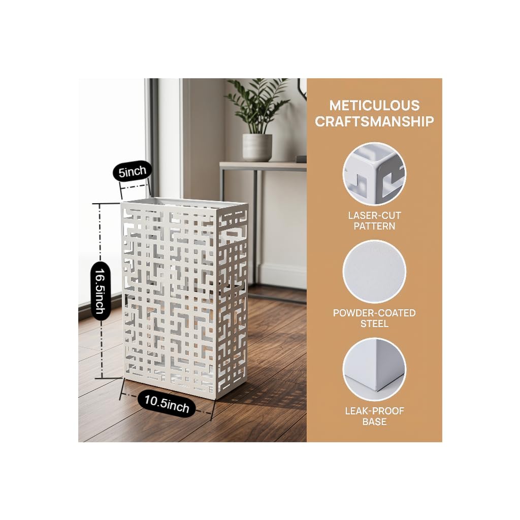Square Metal Umbrella Stand, 16 x 10 x 5 Inch, White