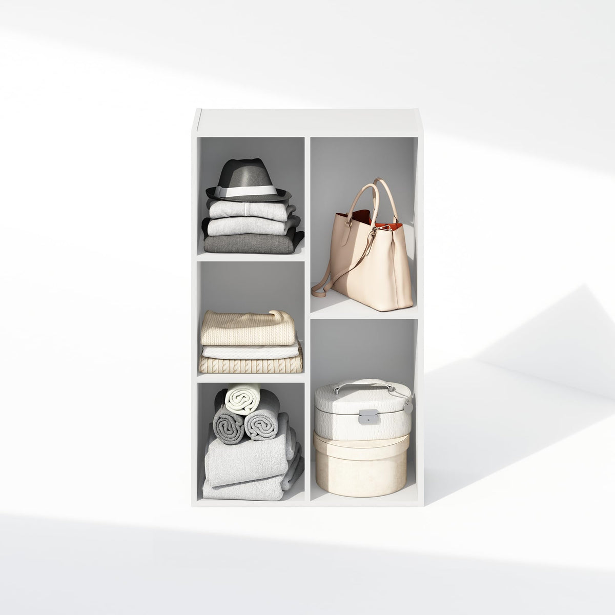 5 Cube Closet Shelf Organizer, White, Reversible Storage Unit