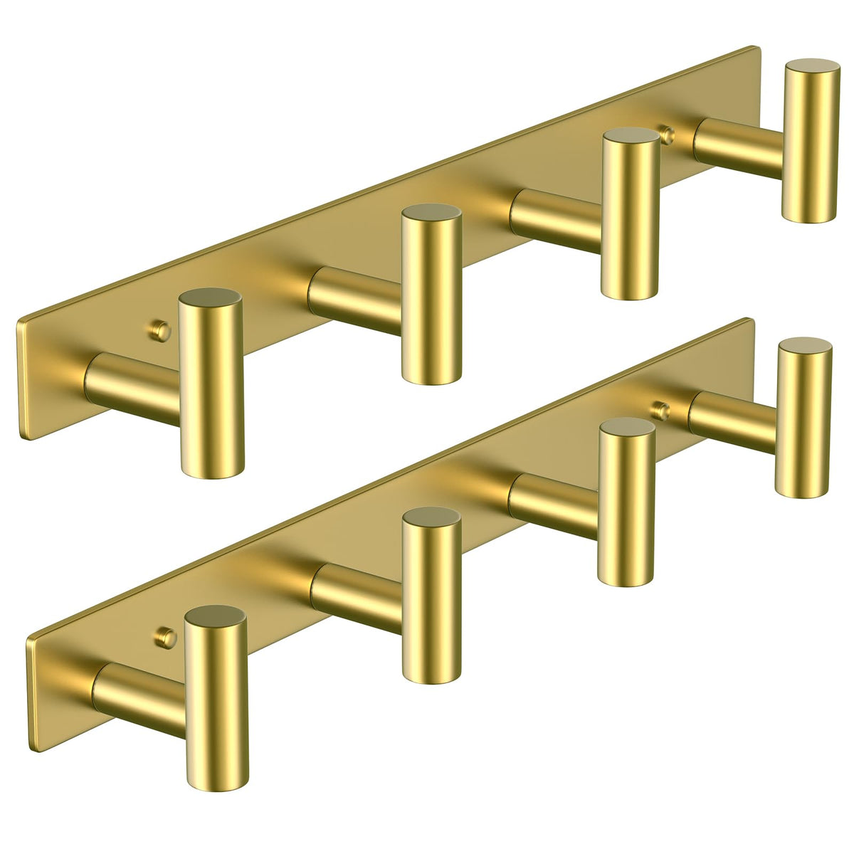 Gold Wall Hook Rack, 4 T Hooks Each, Set of 2 Stainless Steel Rails
