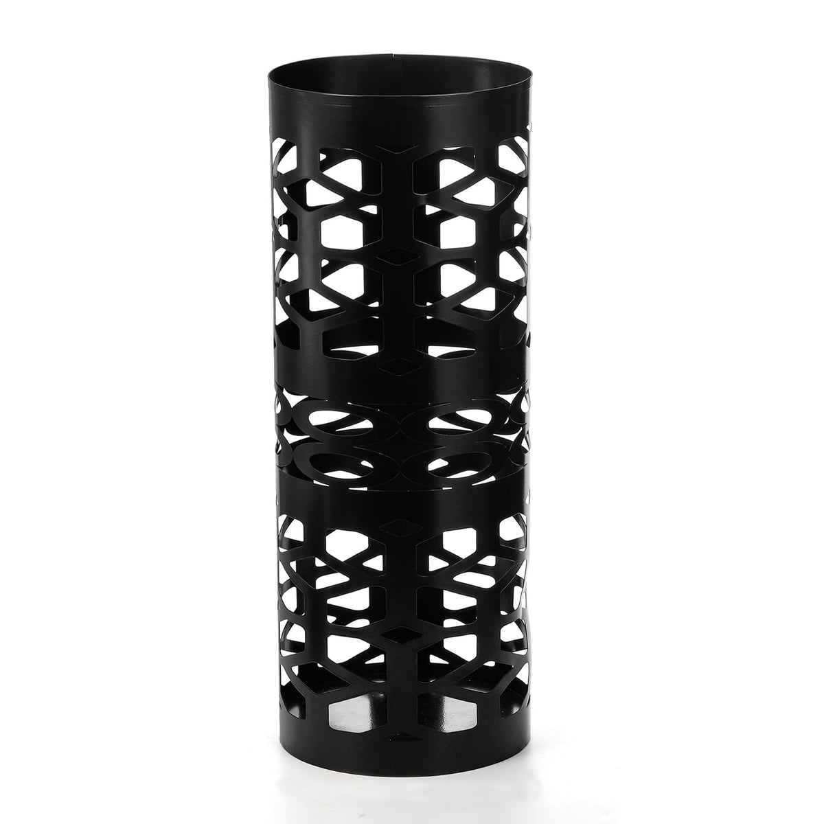 Round Black Metal Umbrella Holder, 15.7 Inch, Cut-Out Pattern