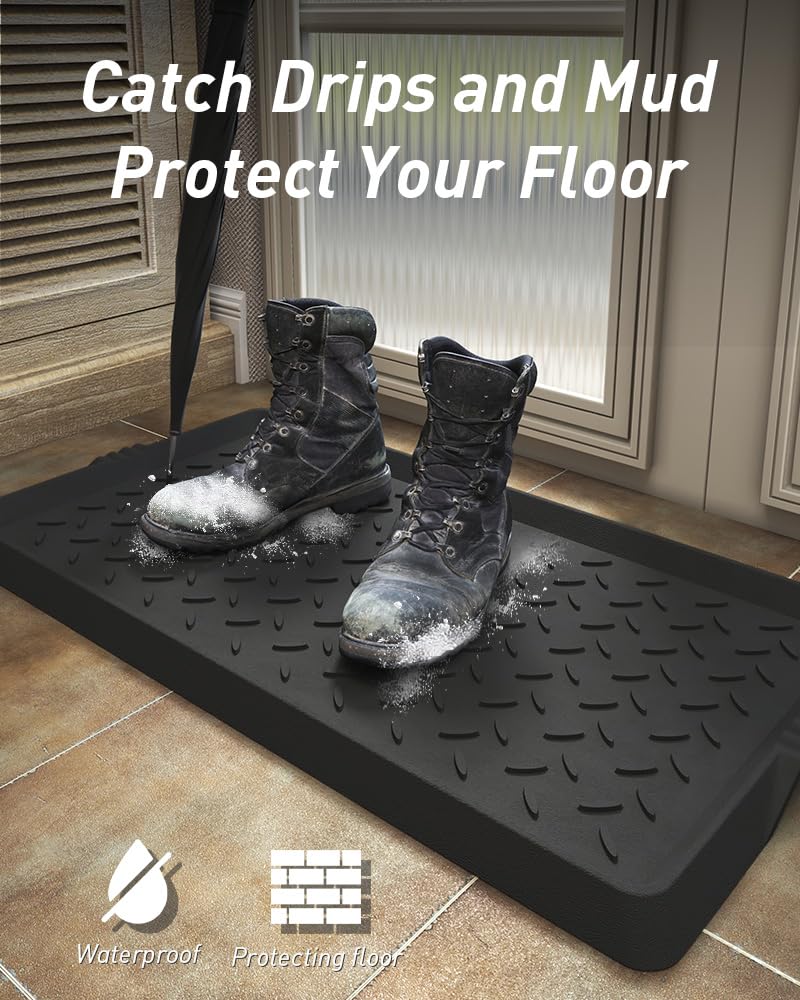 Rubber Boot Tray with Raised Lip, 16 x 27.5 Inch Waterproof Entryway Shoe Mat