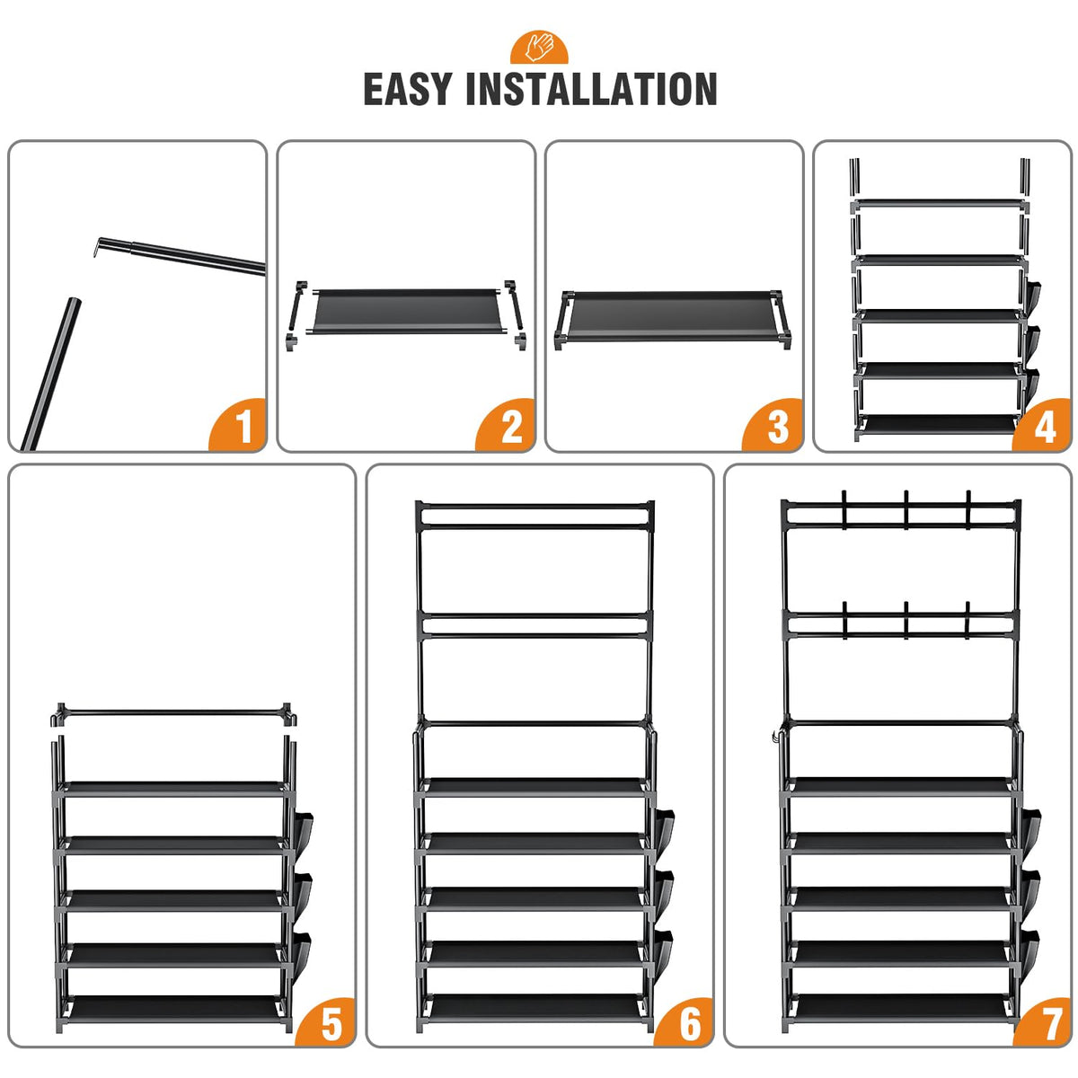 5 Tier Vertical Shoe Rack, Holds 15 to 20 Pairs, Black Metal