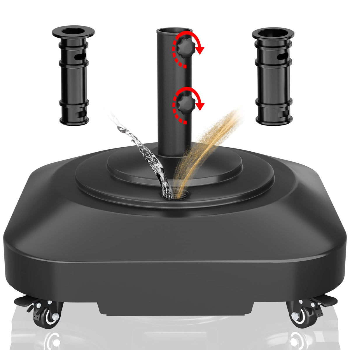 Rolling Fillable Umbrella Base, Up to 100 lb, 18.9 Inch Square, Black