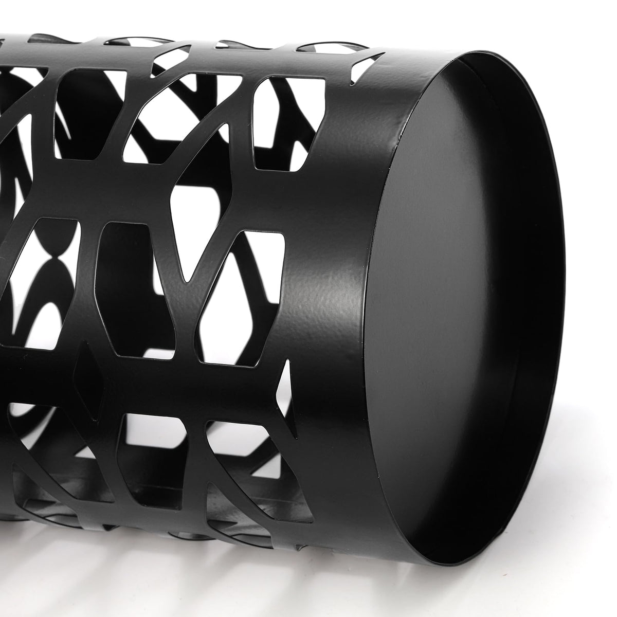 Round Black Metal Umbrella Holder, 15.7 Inch, Cut-Out Pattern
