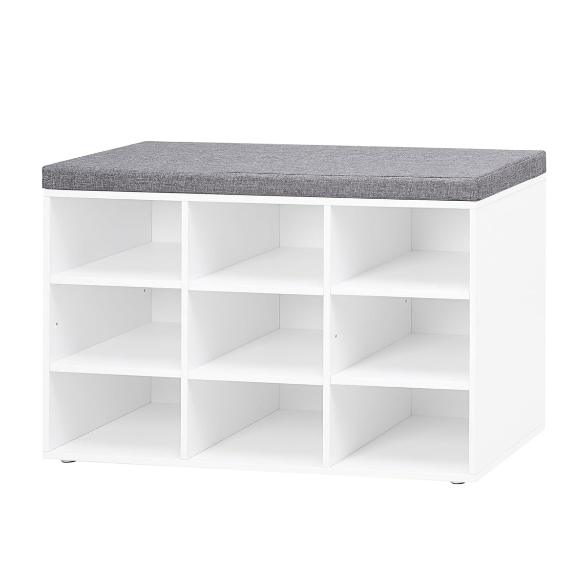 White Shoe Bench with Padded Seat, 9 Cubbies, 31.5 Inch