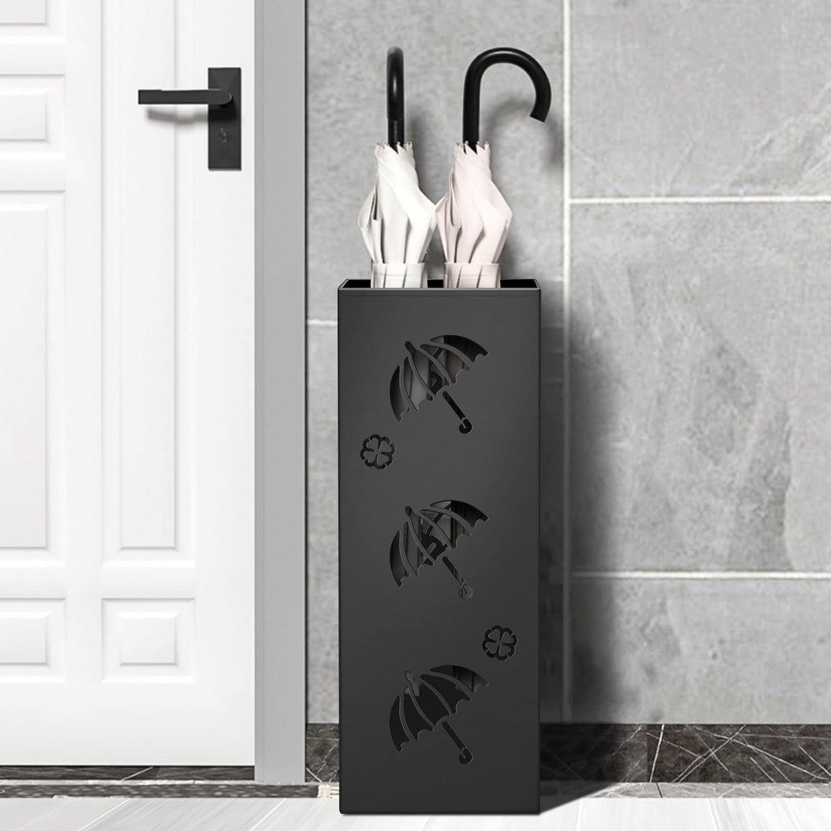 Compact Black Umbrella Holder, 16.1 Inch Powder Coated Steel