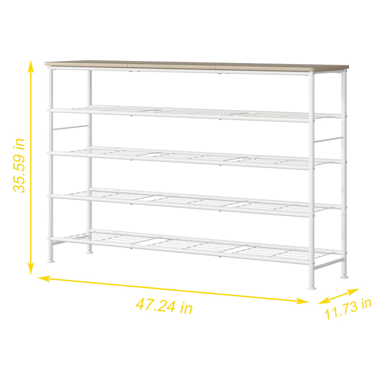 Extra Long 5 Tier Shoe Rack, 47.2 Inch, White and Oak with Wood Top