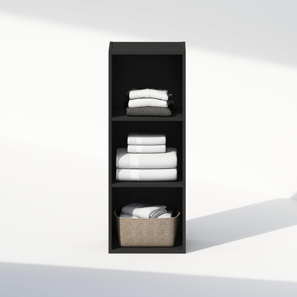 3 Tier Open Closet Shelf, 12 Inch Wide, Blackwood Finish