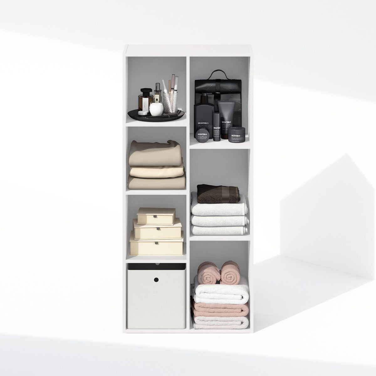 White 7 Cube Closet Organizer, Open Shelf Tower, 41.7 Inch Tall