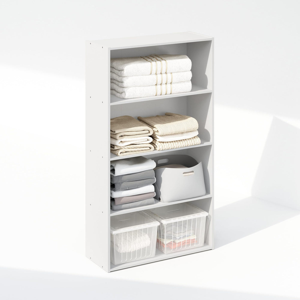 White 4 Tier Closet Shelf Organizer, 23.6 Inch Wide Open Tower