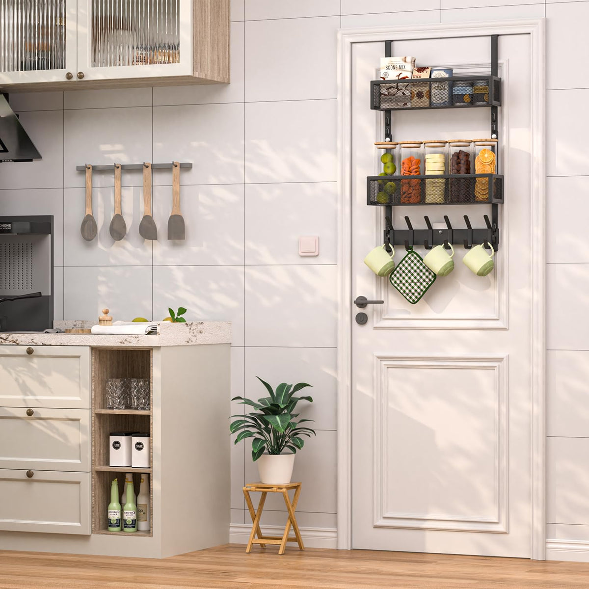 Black Over the Door Organizer with 2 Adjustable Baskets and Hooks