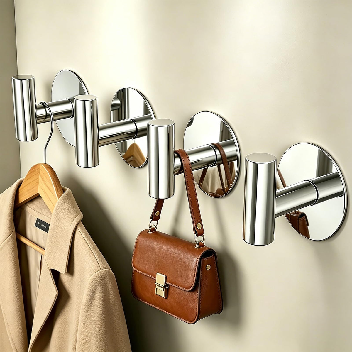 Chrome Adhesive Towel Hooks, 4 Pack, Stainless Steel T Shape