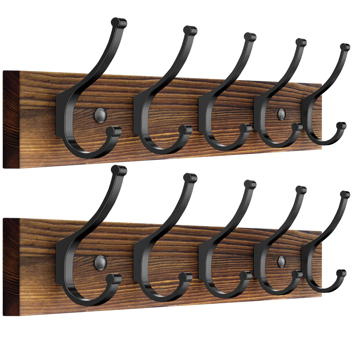 Wooden Wall Coat Rack, 2 Pack, 16.1 Inch, 10 Double Hooks, Brown