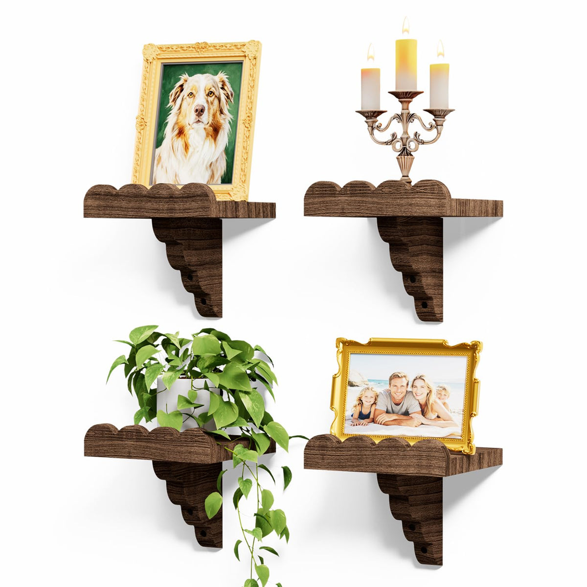 Scalloped Wood Floating Shelves, 4 Pack, 6.6 Inch Small Wall Shelves