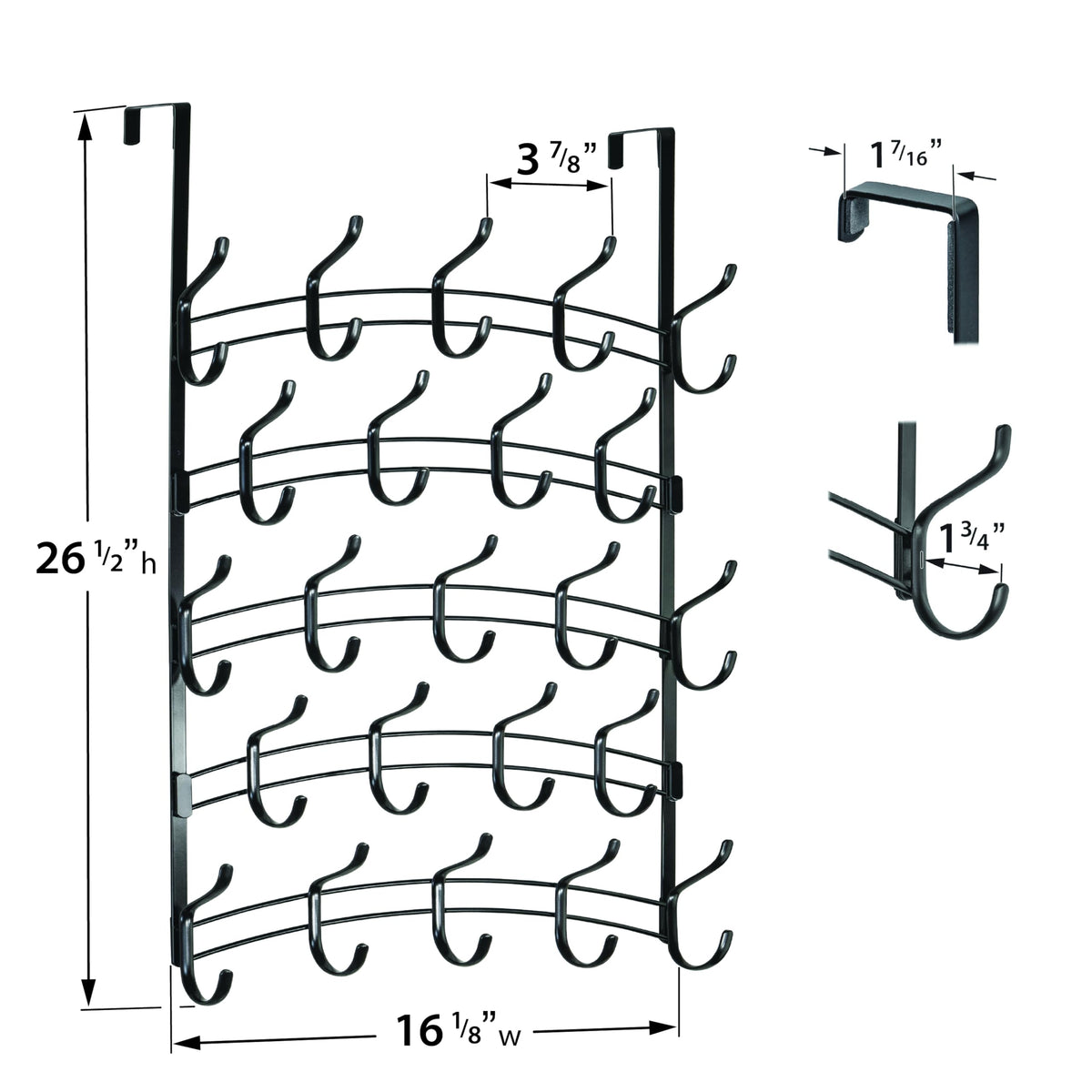 5 Tier Over the Door Hook Rack with 46 Hooks, Black Steel