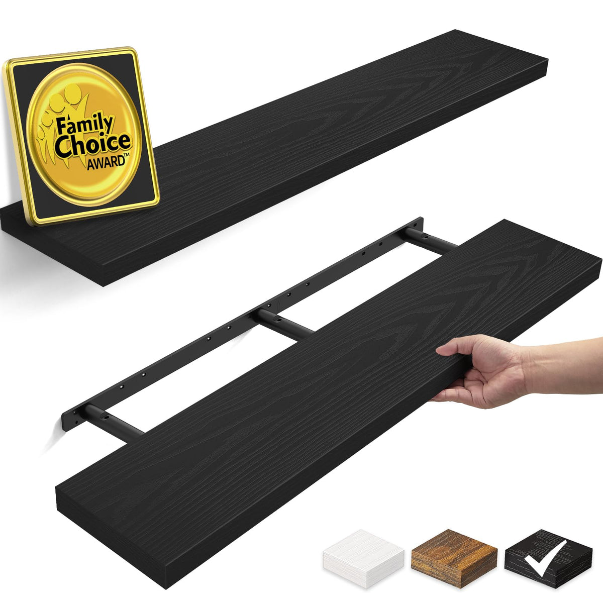Black Floating Shelves, 47.2 Inch, Set of 2 Extra Long Wall Shelves