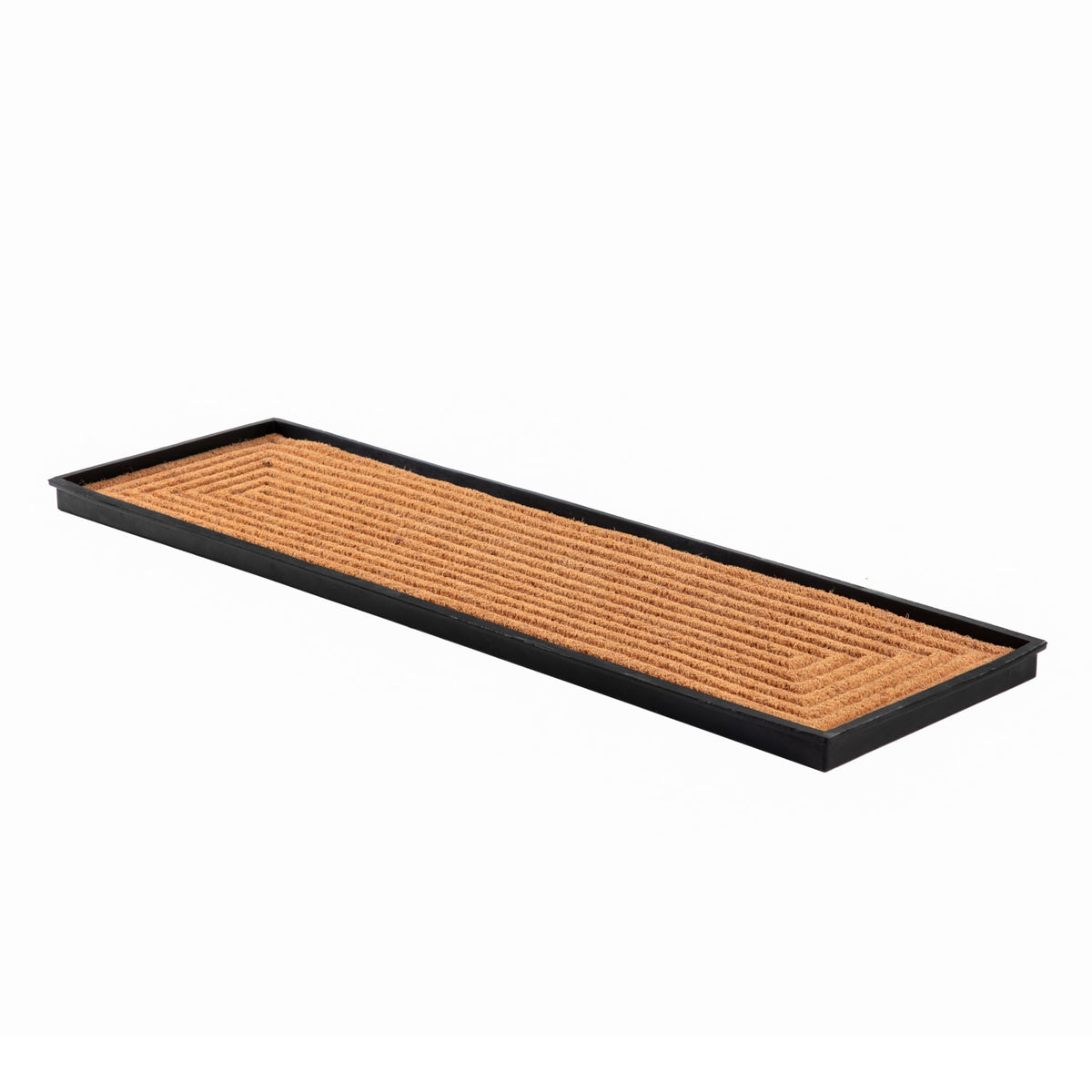 46 Inch Long Rubber Boot Tray, 4 Pairs, Embossed Rectangle Coir Insert