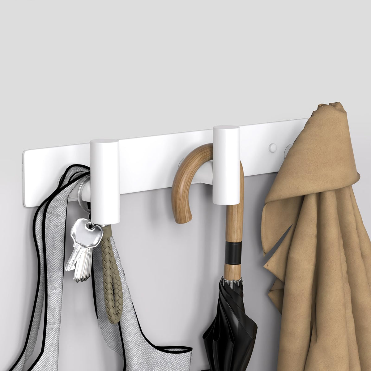 White T Shape Hook Rail, 3 Hooks, Set of 2 Wall Coat Racks