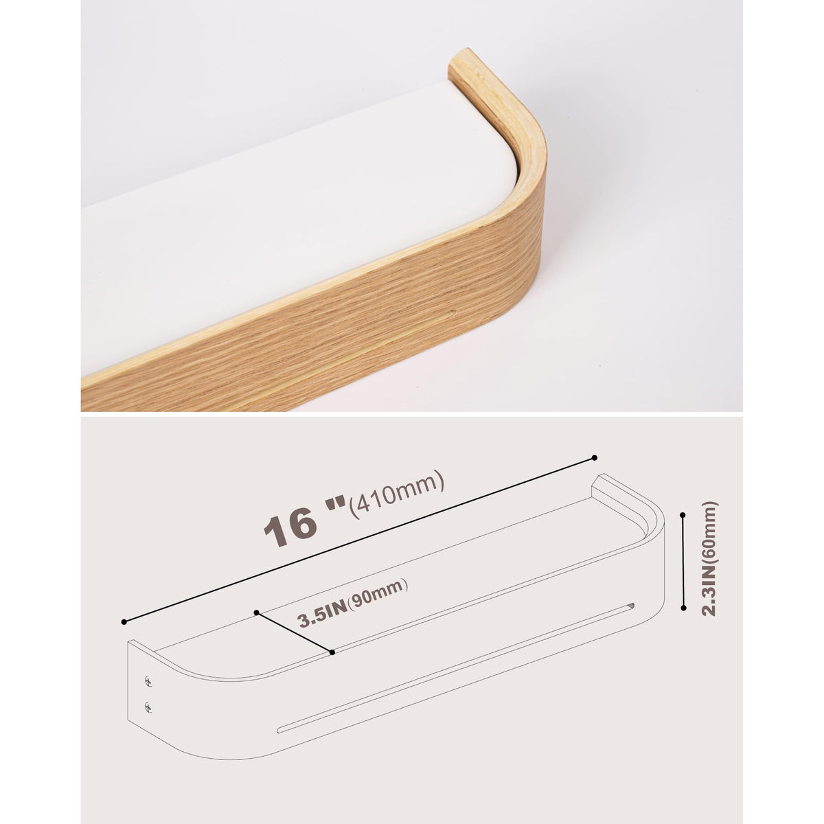 Key Holder Shelf with Sliding Hide-Away Hooks, 16 Inch, Oak Finish