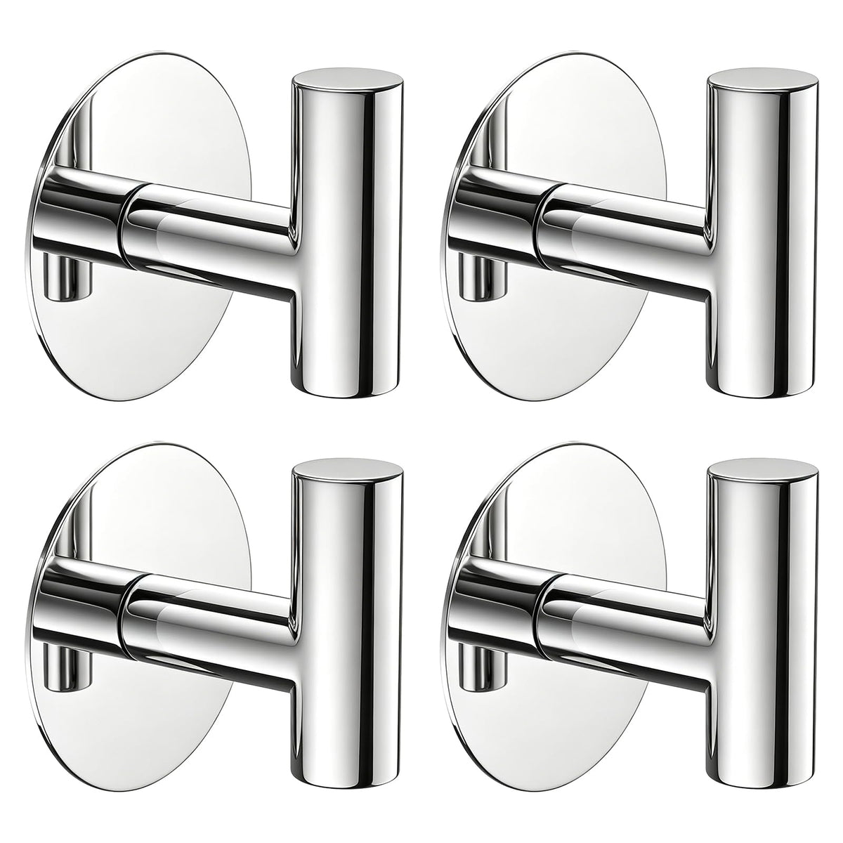 Chrome Adhesive Towel Hooks, 4 Pack, Stainless Steel T Shape
