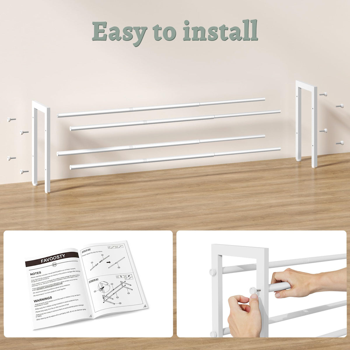 Low 2 Tier Shoe Rack, Expandable 29.3 to 41.5 Inch, White