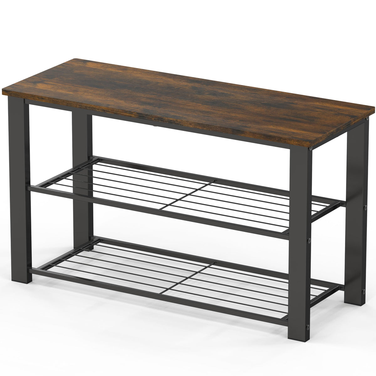 Shoe Rack Bench with Wooden Top for Entryway, Shoe Storage Seat, Rustic Brown