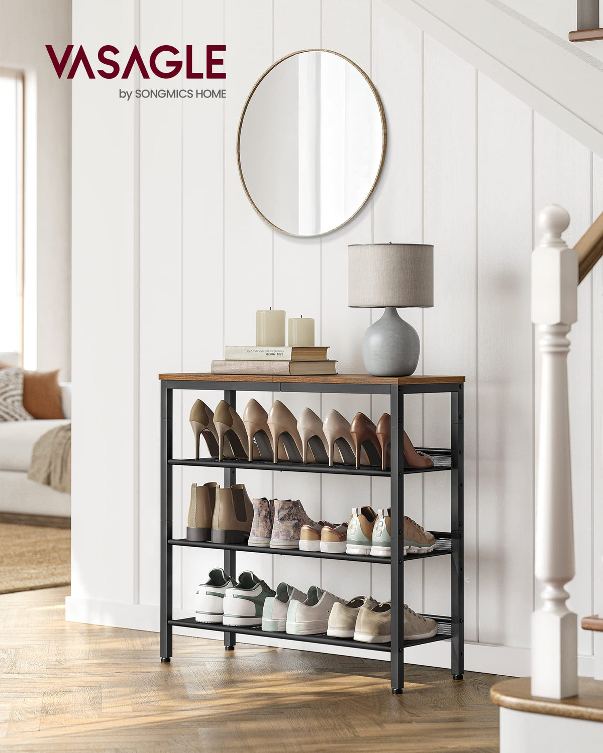 4-Tier Adjustable Shoe Rack, Freestanding Shoe Shelf for Entryway and Closet