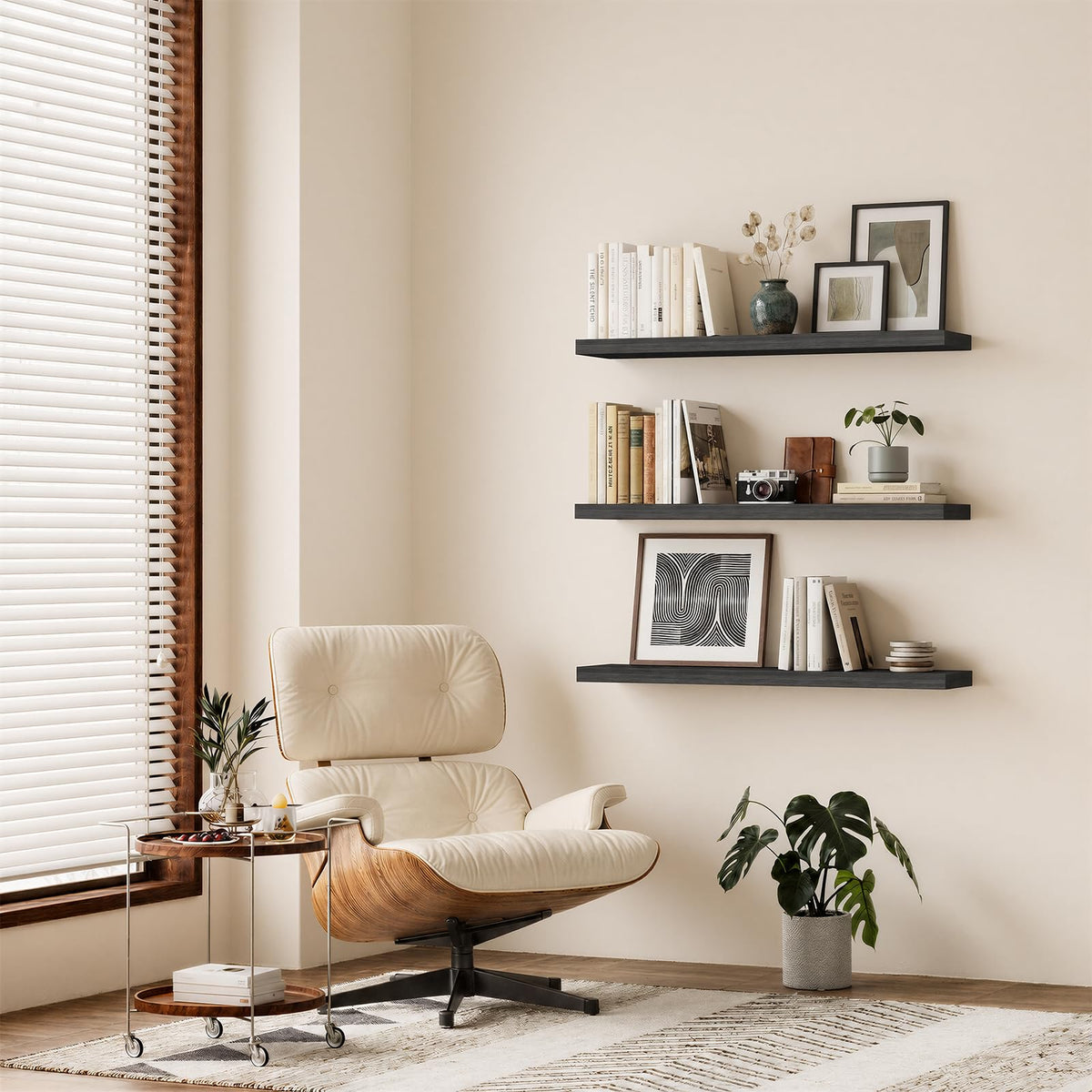 Black Floating Shelves, 47.2 Inch, Set of 2 Extra Long Wall Shelves