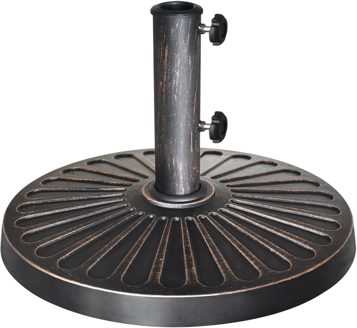 Bronze Patio Umbrella Stand, 18 Inch Cast Resin Base, 30 lb