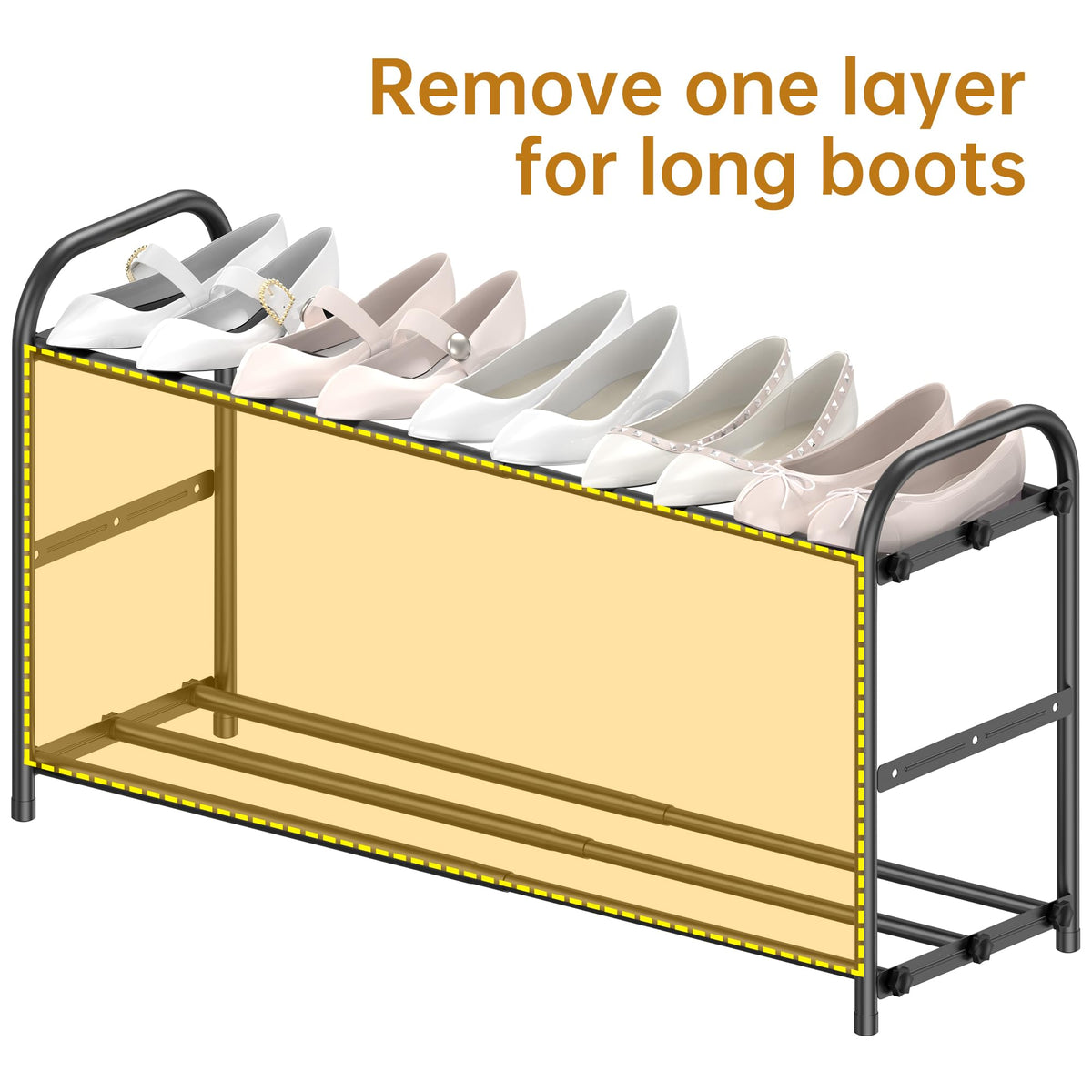 Black Expandable Shoe Rack, 4 Tier Metal, Extends 16.9 to 30.7 Inch