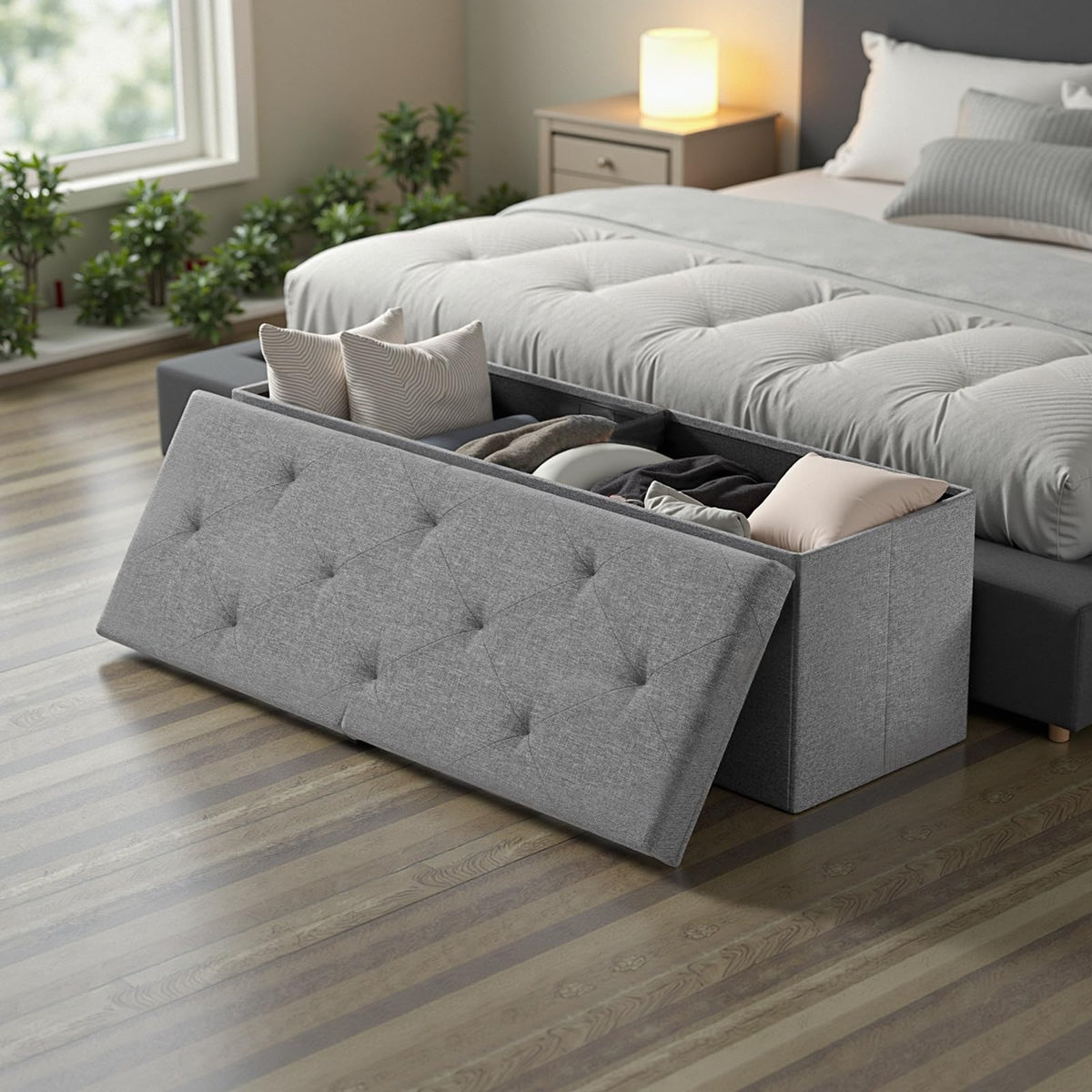 43 Inch Foldable Storage Ottoman Bench, Entryway Bench Seat with Inner Storage