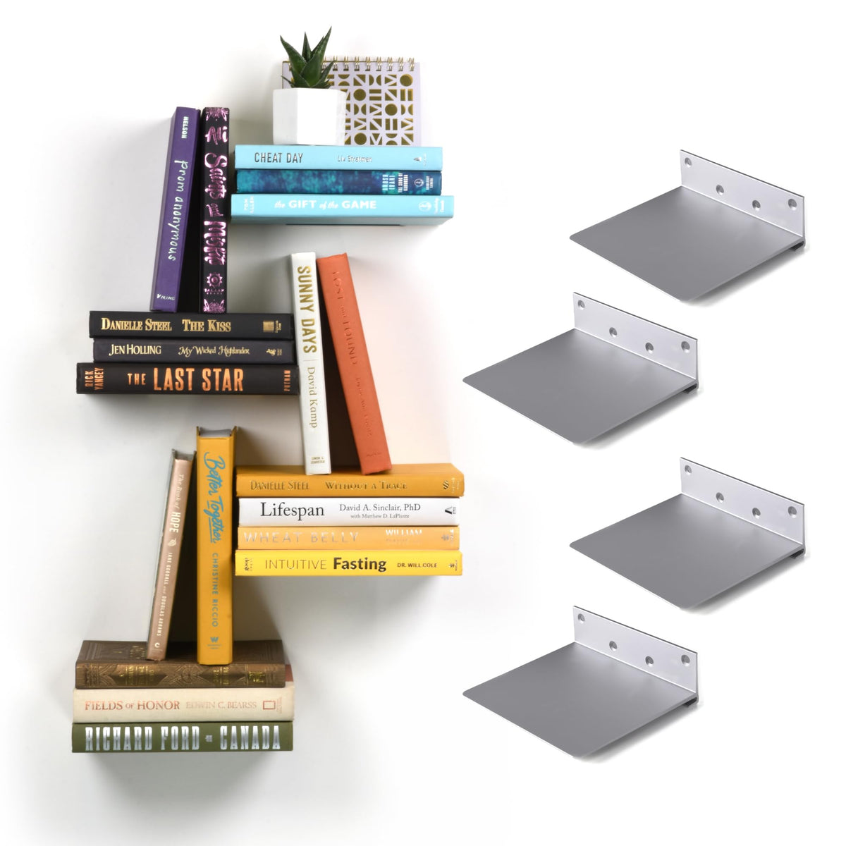 Invisible Book Shelf, Set of 4, Aluminum Wall Mounted Floating Shelf