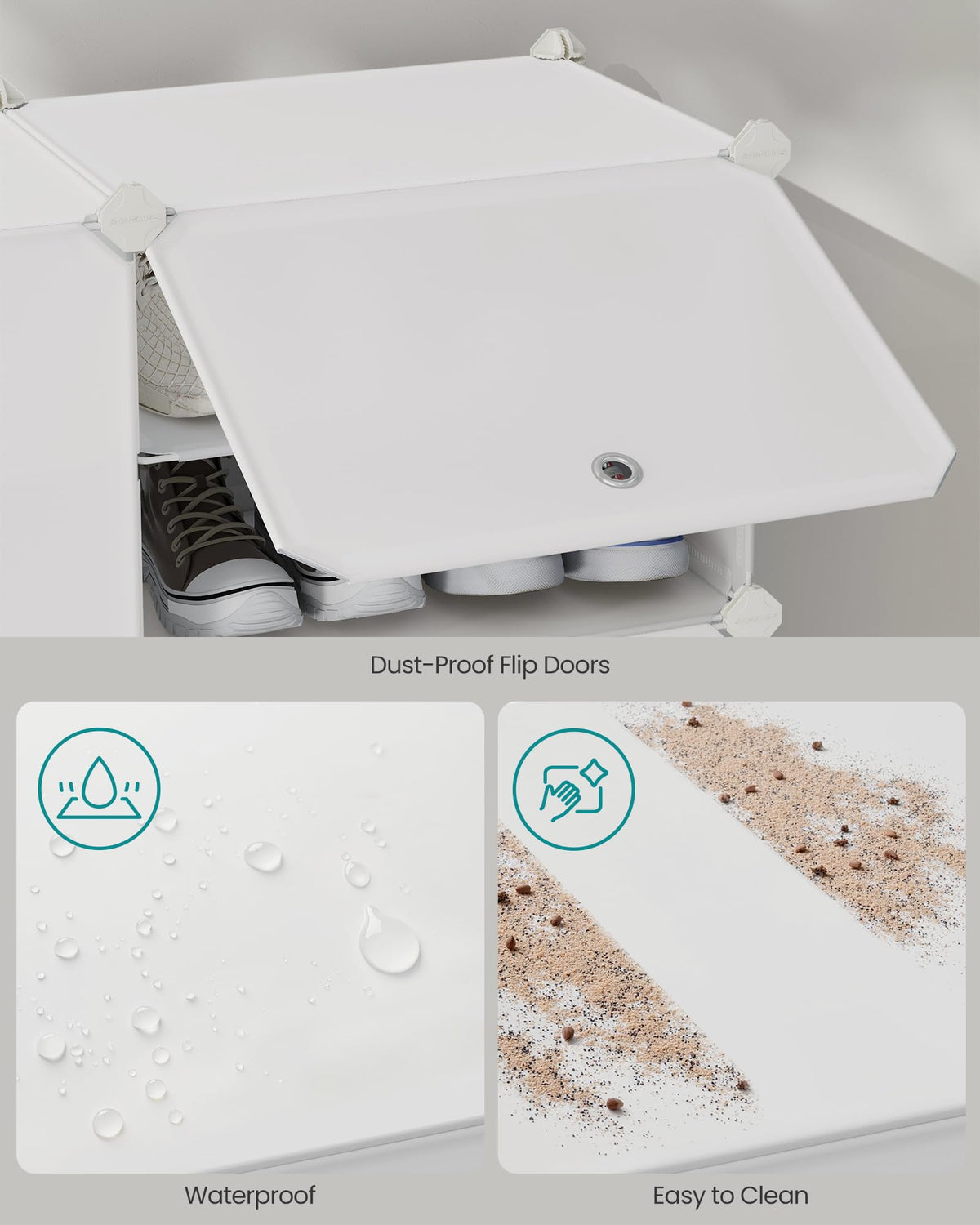 8 Tier Cube Shoe Rack with Flip Doors, 32 Pairs, Cloud White