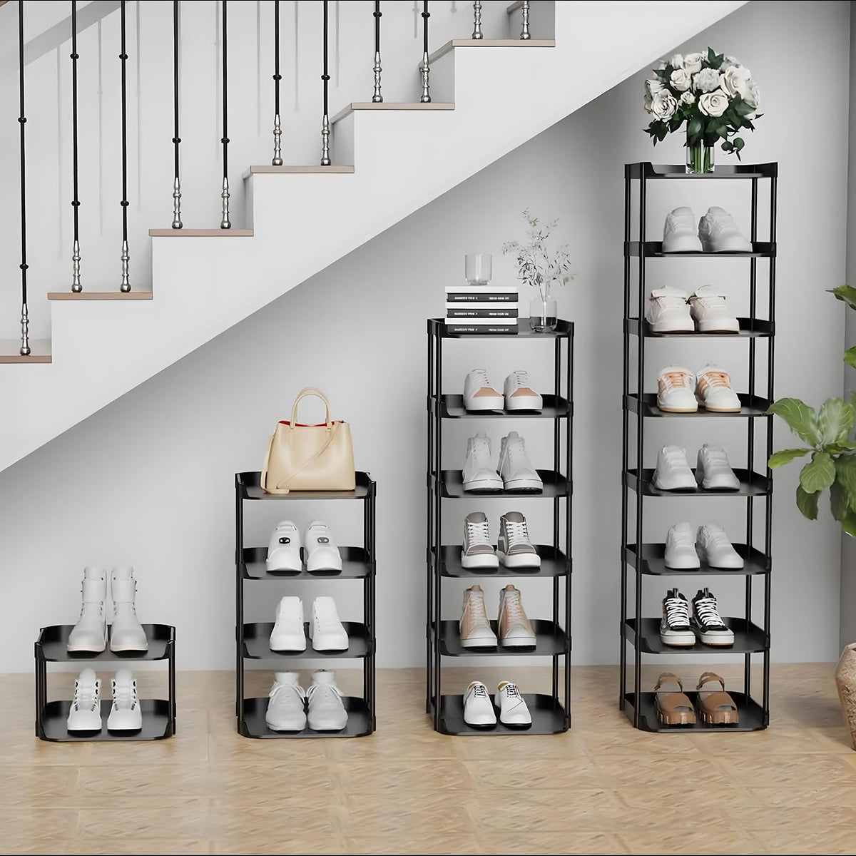 6-Tier Narrow Vertical Shoe Rack, Stackable Plastic Shoe Tower for Slim Spaces