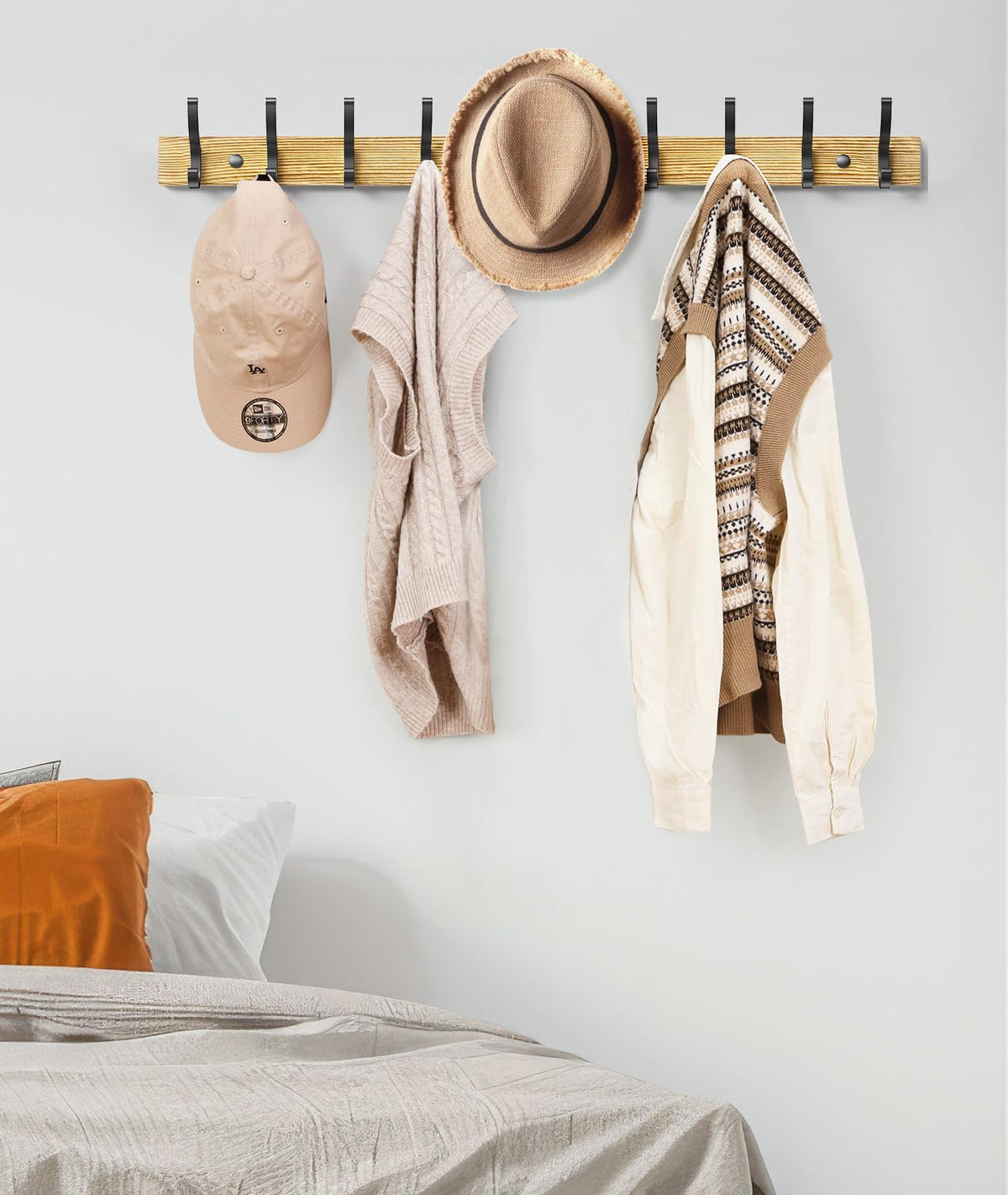Wood Wall Coat Rack, 2 Pack, 16.5 Inch, 5 Hooks Each, Natural