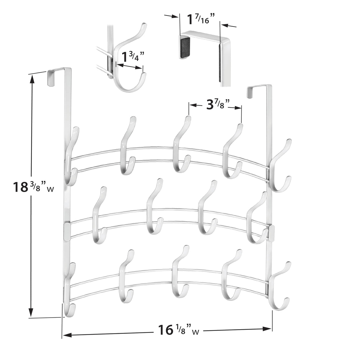 28 Hook Over the Door Hanger, 3 Staggered Tiers, White Steel