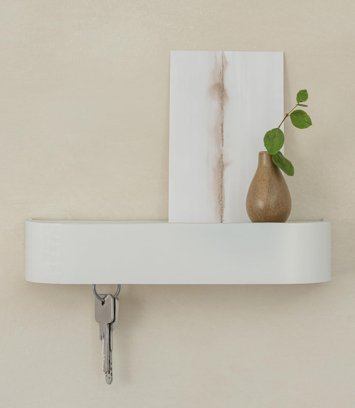 Minimalist White Key Holder with Shelf, 6 Hidden Hooks, 10.4 Inch