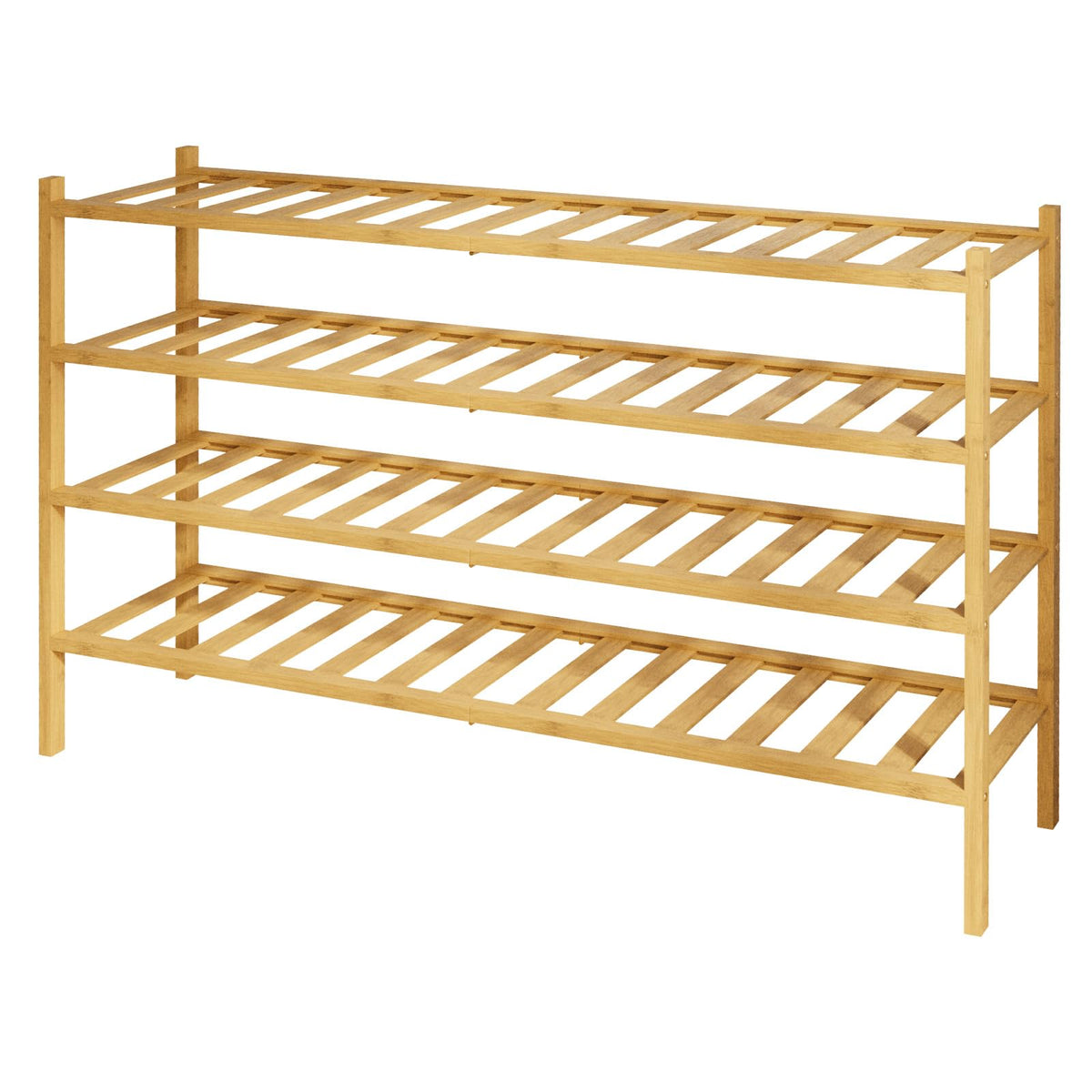 Natural Bamboo Shoe Organizer, 4 Tiers, 32.7 Inch Wide