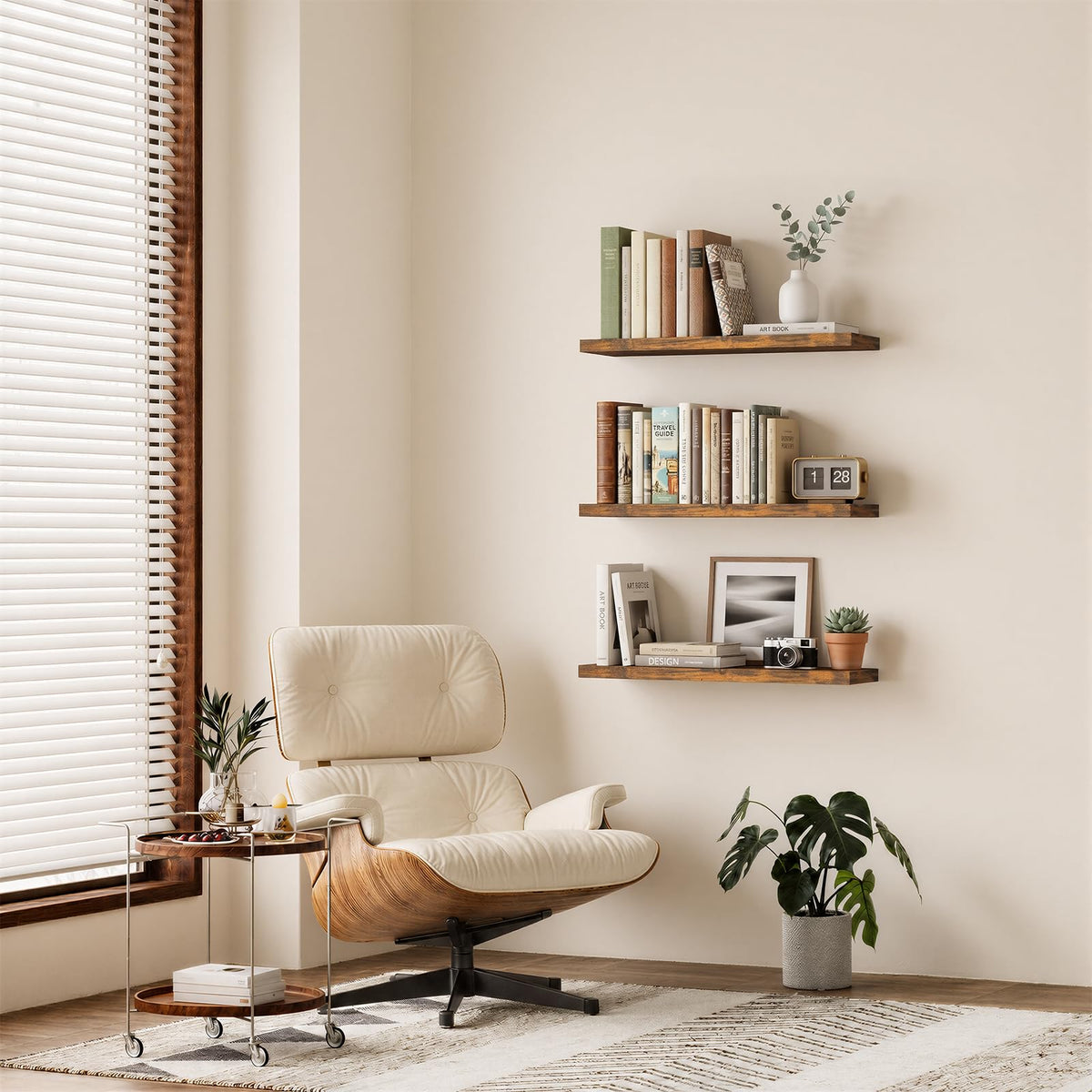 Extra Long Floating Shelves, 35.4 Inch, Set of 3, Rustic Brown