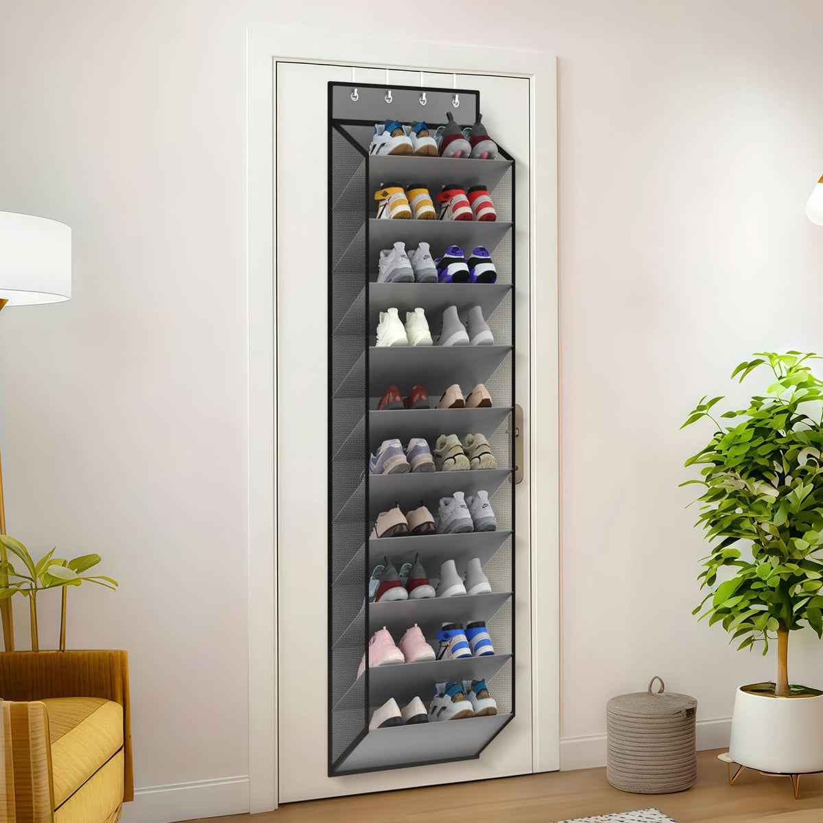Grey Mesh Over the Door Shoe Holder, 10 Tiers, 20 to 30 Pairs