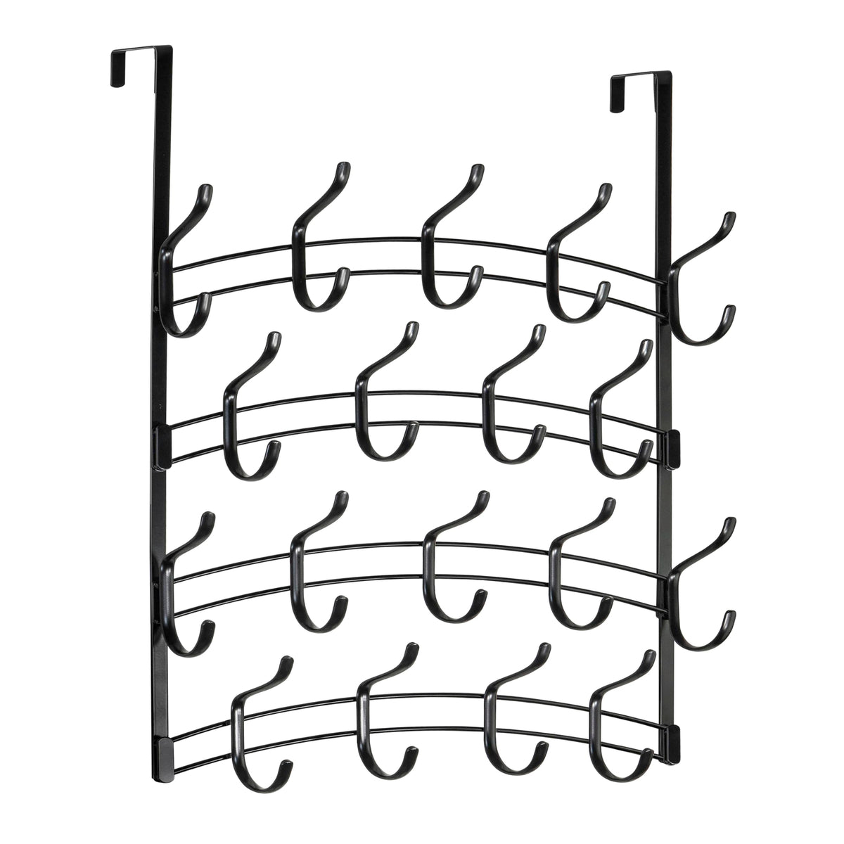 36 Hook Over the Door Hanger, 4 Tier Steel Rack, Piano Black