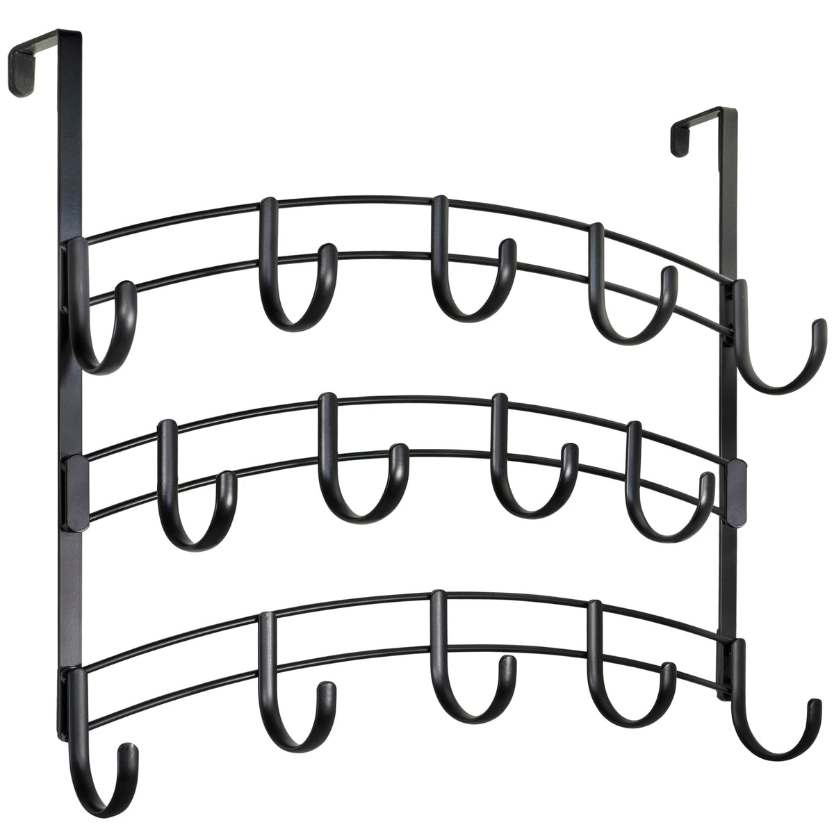 14 Hook Over the Door Rack, 3 Tier Steel Hanger for Coats, Black